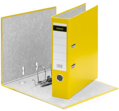 MIDORI Ordner PP-Color aus Kunststoff | 10er Pack Aktenordner 8 cm breit im DIN A4 Format in Breit AO Gelb | Breiter Briefordner Ringordner mit austauschbarem Rückenschild