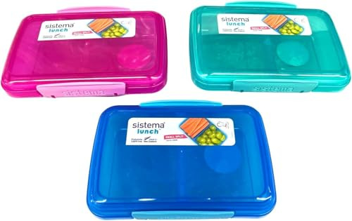 Sistema Vorratsbehälter, 350 ml, 3er-Pack, bunt - Lunchbox Split 2fach unterteilt 1735 - pink, blau, türkis