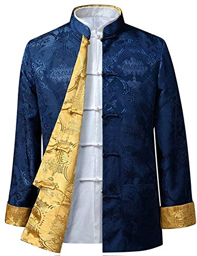BOZEVON Hombres/Mujer Chino Tang Traje Tops - Primavera otoño Ambos Lados Abrigo Chaqueta de Manga Larga de Artes Marciales Kung Fu Camisetas Tang, L/Estilo 05 - Hombres