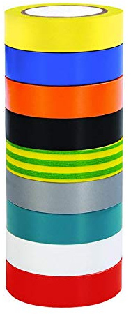 ALBOYI 9 rollos de cinta eléctrica de grado profesional 19 mm 20 m cintas aislantes en 9 colores mixtos