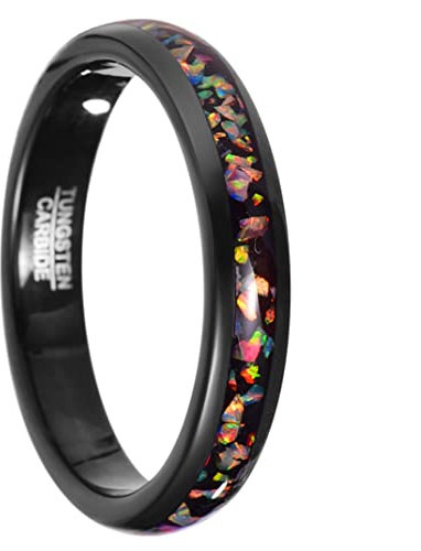 Vakki 4mm Wolfram Ring Opal Männer Schwarz Kuppelring für Hochzeit Vorschlag Versprechen Jahrestag Größe 49.3(15.7)
