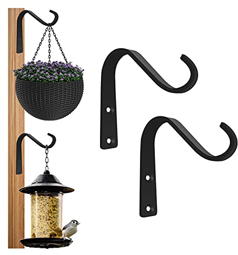 BEVIEVER Blumenampelhalter Gusseisern, 5 Zoll, 4er Pack, Schwarz | Pflanzenhaken, dekorative, Blumenampel Halterung, für Deco Laternen, Vogelhäuschen im Freien