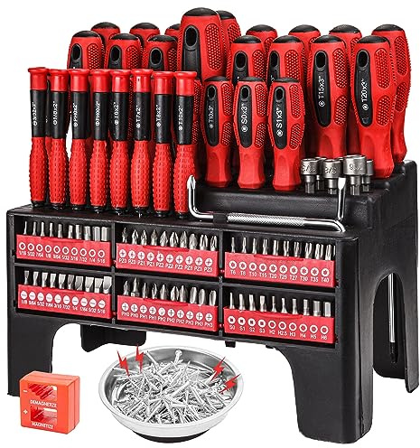 CARTMAN Magnetic Screwdriver Set with Rack, Includs Precision Screwdriver, Magnetizer Demagnetizer and Magnetic Bowl, DIY Tools for Men