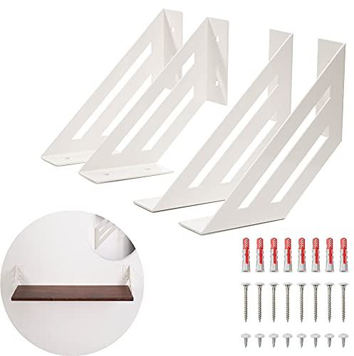 MAD 4 Staffe per Mensole Angolari Bianche, Supporti a Muro Resistenti, Reggimensola con Viti e Tasselli di Fissaggio (Medium 14 cm, Bianco)