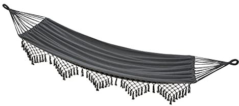 Conacord Hängematte Galaxy dunkelgrau 1x2m Hängeliege bis 120 kg Gartenliege mit Beutel + Fransen