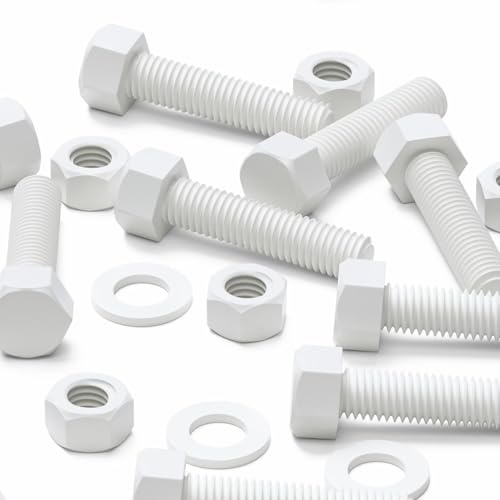 10x tornillos PP blancos de cabeza hexagonal M12 x 50 mm, tornillos, tuercas y arandelas