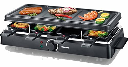 MELISSA Raclette 16300026 Raclette mit Grillplatte für 8 Personen 1200 Watt Power mit Grillplatte und regelbarer Temperatur, Schwarz