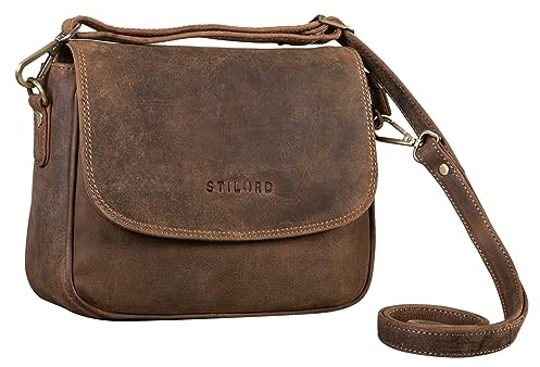 STILORD Aisha Vintage Handtasche Damen Leder Umhängetasche elegant und zeitlos Damentasche aus echtem Leder Farbe:mittel - braun