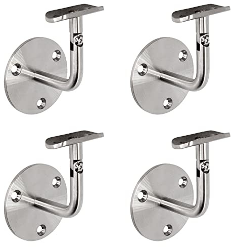 PRIOstahl Handlaufhalter Handlauf Wandhalter Handlaufstütze - 4 x Handlaufträger an die Wand Stellbar für Rundrohr Ø42,4 mm mit 3-Loch Befestigung aus Edelstahl V2A für Geländer Rohr Treppe