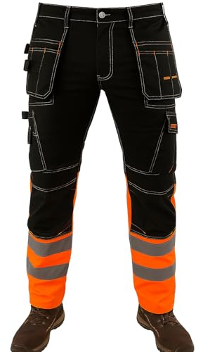 WrightFits Flash Pro Hi Vis Work Trousers for Men – Heavy Duty Combat Hi Vis Workwear with Knee Pad Pockets – Triple Stitched Work Trousers Men with Multi Pockets