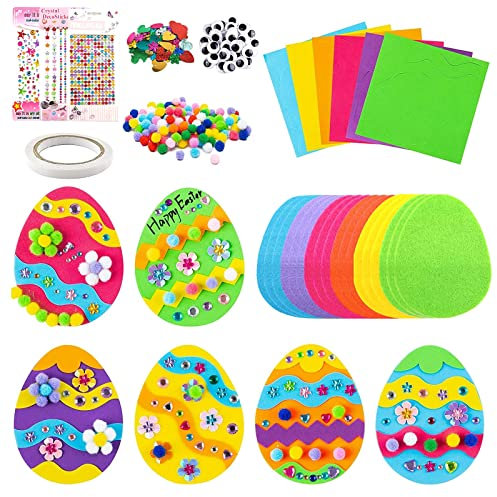 Qunkun 30 Stück Ostereier Craft Kit, Bastelset Ostereier, Ostereier Deko, DIY Ostereierdekoration für Ostern mit Diamant Aufkleber Blume Pailletten Pompon