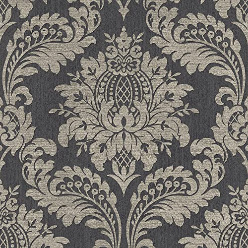 Boutique Black & Gold Archive Damask Wallpaper | Paste The Wall | Black Damask | Eco-Friendly