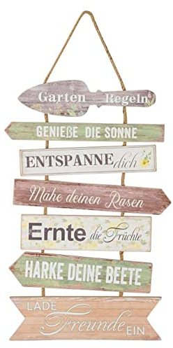itsisa Holzschild Garten Regeln zum Hängen H: 57,5 cm - Schild im Retro Look, Türschild Garten, Deko Terrasse Balkon, Hänge Schild Urlaub