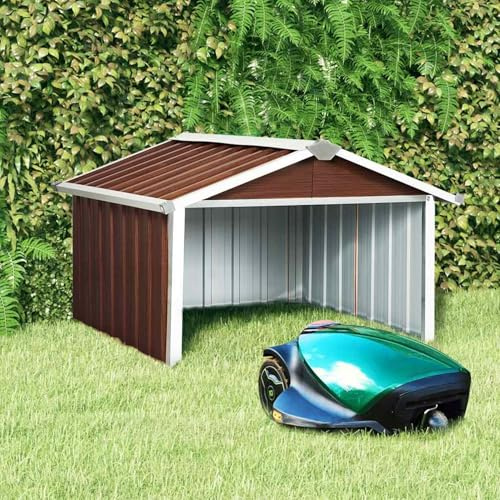 Keketa Homgoday Gartenschuppen für Rasenroboter - Verzinkter Stahl, Braun, 92 x 97 x 63 cm - Schutz vor Wetter und Schnee Model150910