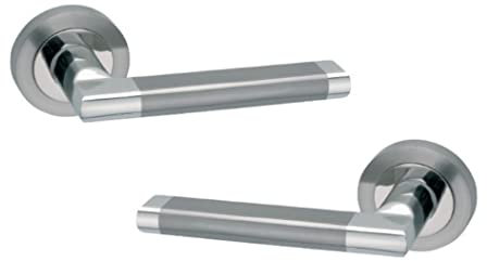 AZERODESIGN - Juego de Manilla con Placa Larga VENUS - 4,5x24,5 cm - Largo Manija de 12cm - Resistente al Desgaste y la Oxidación - Color Níquel Satinado y Brillo - Material de Aluminio