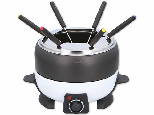 Cuisinier Deluxe Set de Fondue - 6 Personas - Eléctrica - Acero Inoxidable - Para Carne, Queso y Chocolate - Negro y Blanco