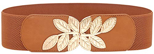Doneboo Damen Dehnbarer Gürtel Figur Schmeichelter Elastischer Taillengürtel Gold-Schnalle 5,5cm breiter Gürtel für Damen