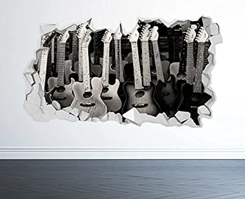 Durchbruch Wandtattoos Gitarren-Wandaufkleber im 3D-Look – Wandaufkleber für Schlafzimmer, Lounge, Männerhöhle 70x110cm