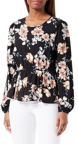 ONLY Onlnova Life L/S Peplum Top AOP Ptm Blusas, Black/AOP:ay New Rosie Blossom, XL para Mujer