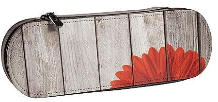 Crayons Hartschalen-Federmäppchen aus Leder für Mädchen und Jungen | vielseitiges Stifteetui & Make-up-Tasche für Studenten, Schule, Büro, Hochschule | kompakt und praktisch, Holzbrett rote Blume,