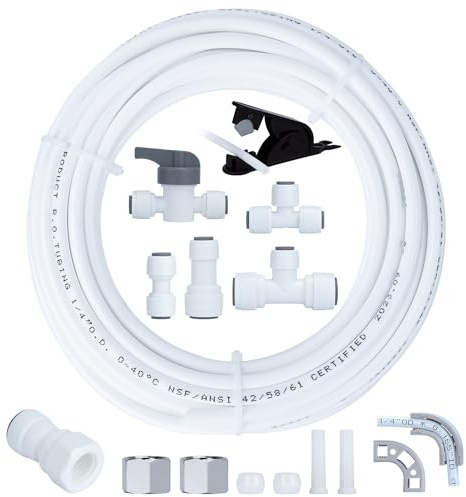 Refrigerator Water Line Kit Connection and 1/4 Compression Ice Maker Installation Kit,1/4 OD Tubing with Quick Connect for Fridge IceMaker Reverse Osmosis RO Systems Water Filters Faucet 25ft