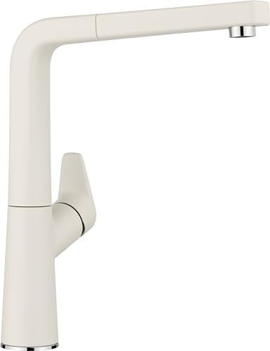 BLANCO AVONA-S | Küchenarmatur in softweiß | Mit herausziehbarem Schlauch | [10,1x23,5x27,5 cm] | Gesicherte Wasserqualität & wassersparend | Rückflussverhinderer | Keramik Kartusche | Hochdruck