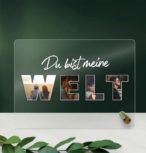Du Bist Meine Welt - Acryl Foto Geschenk für Männer, Freundinnen, Freund und Liebe - Danke Geschenkidee