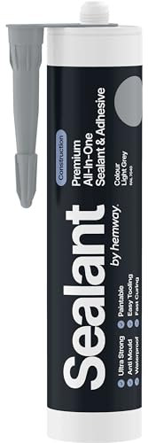 Light Grey Construction Sealant & Adhesive All-In-One Hybrid Polymer | Superior to Silicone Sealant | Waterproof, Odourless, Anti-Mould, Paintable | Kitchen Bathroom Outdoor - 300 ml 1 Pack