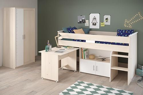 Jugendzimmer Charly 5 von Parisot 2teilig in Akazie und Weiß mit Hochbett und Kleiderschrank Kinderzimmer