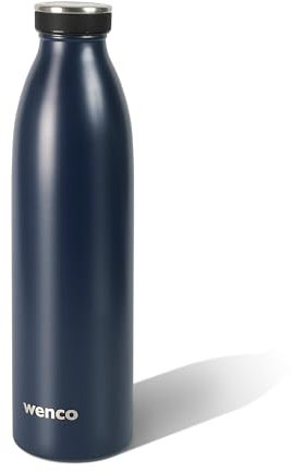 wenco Trinkflasche Edelstahl 0,75l / 750ml isoliert und auslaufsicher für kalte und heiße Getränke auch als Thermoskanne verwendbar BPA frei – blau, Dunkelblau