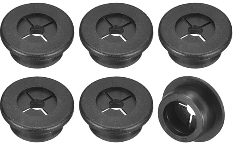 sourcing map 6 Pcs Cable Cord Grommet, 7/8 Inch (22mm) Desk Grommet Flexible Rubber Grommets Wire Hole Cover Pass Through for Office Computer Desk Wire Organizer, Black
