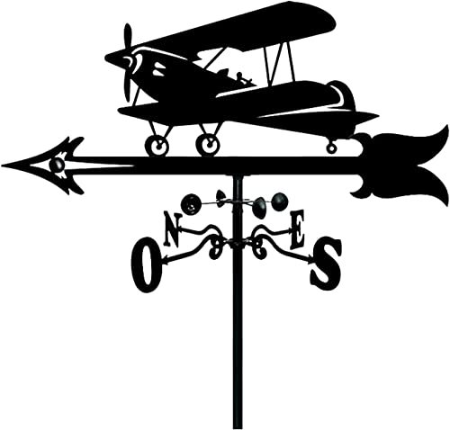 LaYiQimn Wetterfahne Kreative Flugzeug-Wetterfahne, Schwarze Windfahne, Edelstahl, Retro-Wetterfahne, Bauernhaus, Garten, Terrasse, Hof, Dach, Ornament, Dekoration, Wetterfahnen