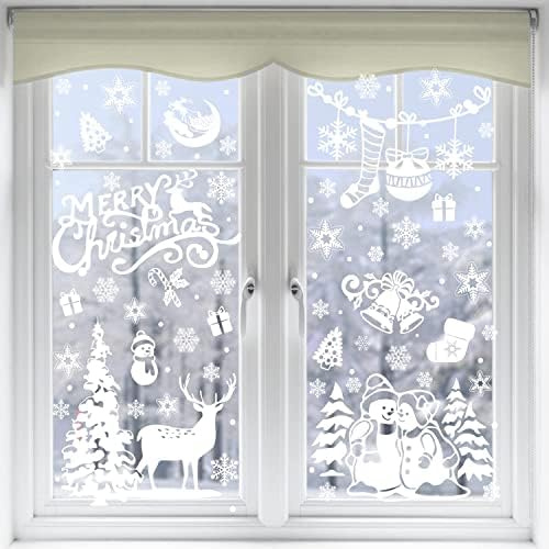 DERAYEE Autocollants Décoratifs Noël Fenêtre,Autocollants Statiques Blanches 8PCS,Décoration Fenêtre Noël,Stickers Vitre Noel