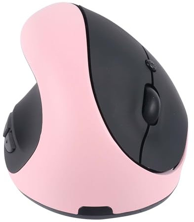 Ratón inalámbrico, ergonómico vertical para la mano izquierda, silencioso, óptico de alta precisión, 6 botones con receptor USB, para ordenadores, portátiles, reduce el dolor en la muñeca (rosa)