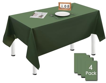 MORAINJAY 4 Stück 137cmx274cm Rechteckig Einweg Tischdecke, Dunkel Grün Wasserdicht Fleckschutz Tischdecken für Geburtstagsfeier,Hochzeit, Weihnachten, Kindergeburtstag, Esszimmer, Garten,Party