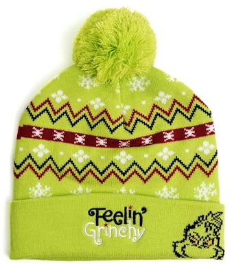 United Labels Grinch vintermössa med tofs Feelin Grinchy, grön, stickad mössa för kvinnor och män, tofs unisex, ullmössa, Grön, one size