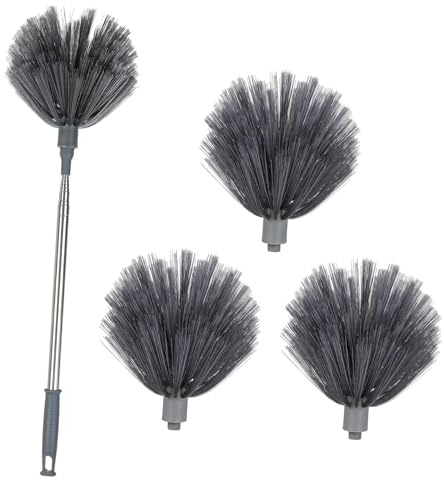 Alipis Quitamanchas Extensible para Telarañas con 3 Cabezales y Mango Telescópico Plumero Largo de Largo Alcance para Techos Altos Herramienta de Limpieza para Interiores y Exteriores