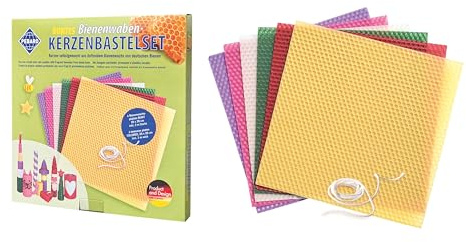 Pebaro WACHS-SET 3, Bienenwaben-Kerzenbastelset BUNT, Kerzen basteln, Bastelset inkl. Anleitung, 6 bunte Wachsplatten 20 x 20, Docht, für Kinder und Erwachsene, Geschenkidee, Weihnachtsdeko