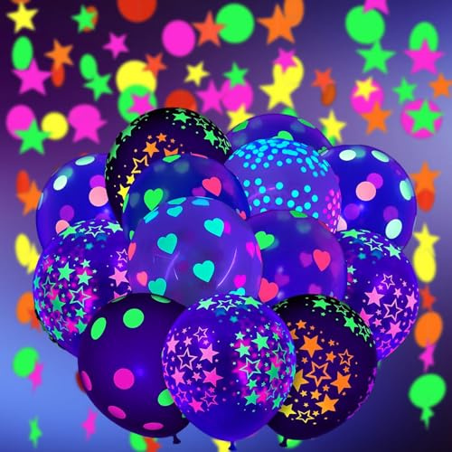 Palloncini al Neon,Decorazioni Fluo Party，Set con Palloncini Neon, Ghirlande Fluorescenti e Stelle, Perfetto per Party UV, Compleanno, Matrimonio, 30 Pezzidecorazioni per feste al neon,