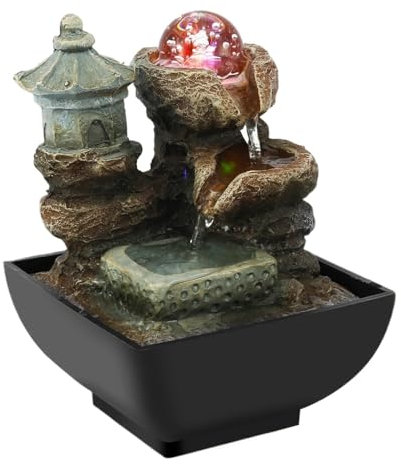 Fontaine à Eau Fontaine d'eau de Table d'intérieur, Fontaine d'eau de Table à Boule de Cristal illuminée avec Pompes Submersibles silencieuses Fontaine en Cascade