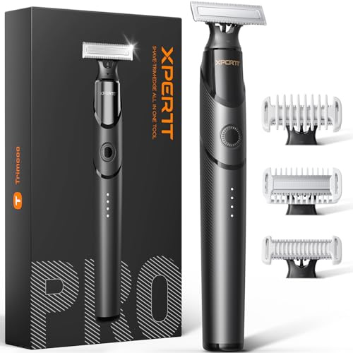 Tondeuse à barbe et poils du corps pour hommes [Tout-en-un] Chargement rapide USB-C, pour les poils de l'aine et des testicules, Tondeuse étanche pour utilisation sur peau sèche ou humide, Noir (Lite)