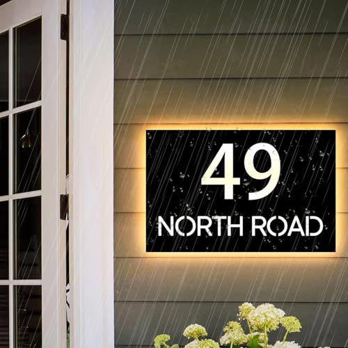 Personalisiertes LED-Hausschild mit Hintergrundbeleuchtung – Hausnummer & Straßenname – wetterfest, modern & energiesparend – für Außenbereich geeignet
