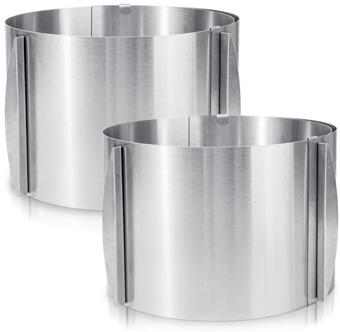 Steowsey 2 Pcs Cake Mold 15 cm High, 6 to 12 Inch Adjustable Cake Ring Cake Baking Supplies for Mousse Baking Dessert Cake Making