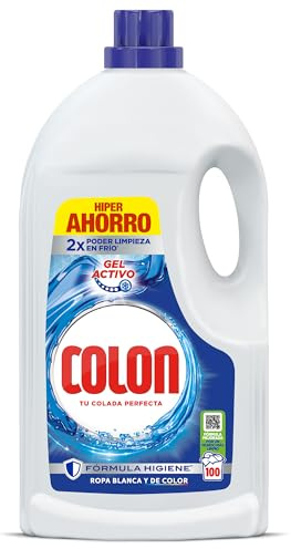 Colon Gel Activo Detergente líquido para lavadora, 100 Dosis = 5 meses y medio de Limpieza y Frescor