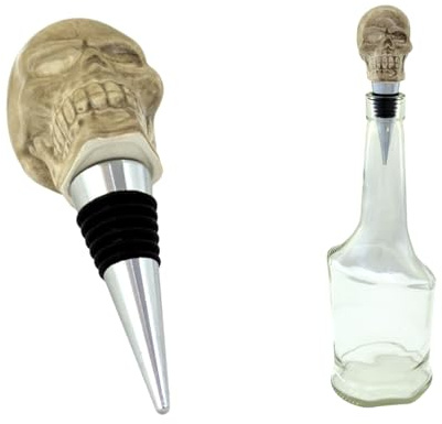 Wooden World – Flaskpropp i form av en dödskalle, keramisk kork för vin och drycker, dekorativ och återanvändbar, perfekt för Halloween, fester, hemmet eller som present