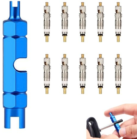11 Pcs Presta Valve Cores Kit Includes 10 Copper Tubeless Valve Cores & Removal Tool, Universal Replacement Compatibility for Road Bike Car Motorcycle MTB ATV, Easy Installation for Tire Maintenance