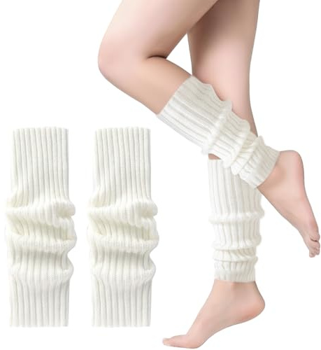 newhsy Leg Warmers Ribbed Knit Legwarmers for Women Girls Ladies Leg Warmer Womens Fashion Ankle Warmers for Ballet Yoga Dance Ice Skating (white, One Size)