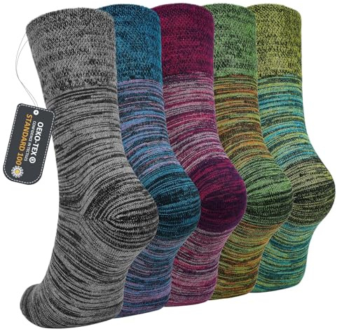 ZFSOCK Calcetines Trabajo Hombre de Algodón: Calcetines Transpirables Hombre de Vestir con Puño Suave y Diseño Sin Costuras para Oficina Hogar y Uso Diario - Talla 43-46 a Rayas 5 Pares