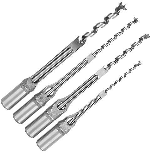 Eacam 4 Brocas Cuadradas para Agujeros 1/4 5/16 3/8 1/2, Juego de Cinceles para Embutir Madera para Carpintería, Alta Dureza y Larga Vida útil, Ranuras para Virutas en Forma de U,