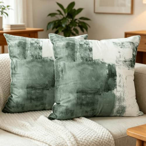 OYIMUA Olive Green Kissenbezug 40x40 Samt 2er Set Weich Dekokissen | Sofakissen Deko Kissenbezüge für Sofa Bett,Aesthetic Quadratisch Kissenhülle Couchkissen Outdoor Kissen Zierkissen